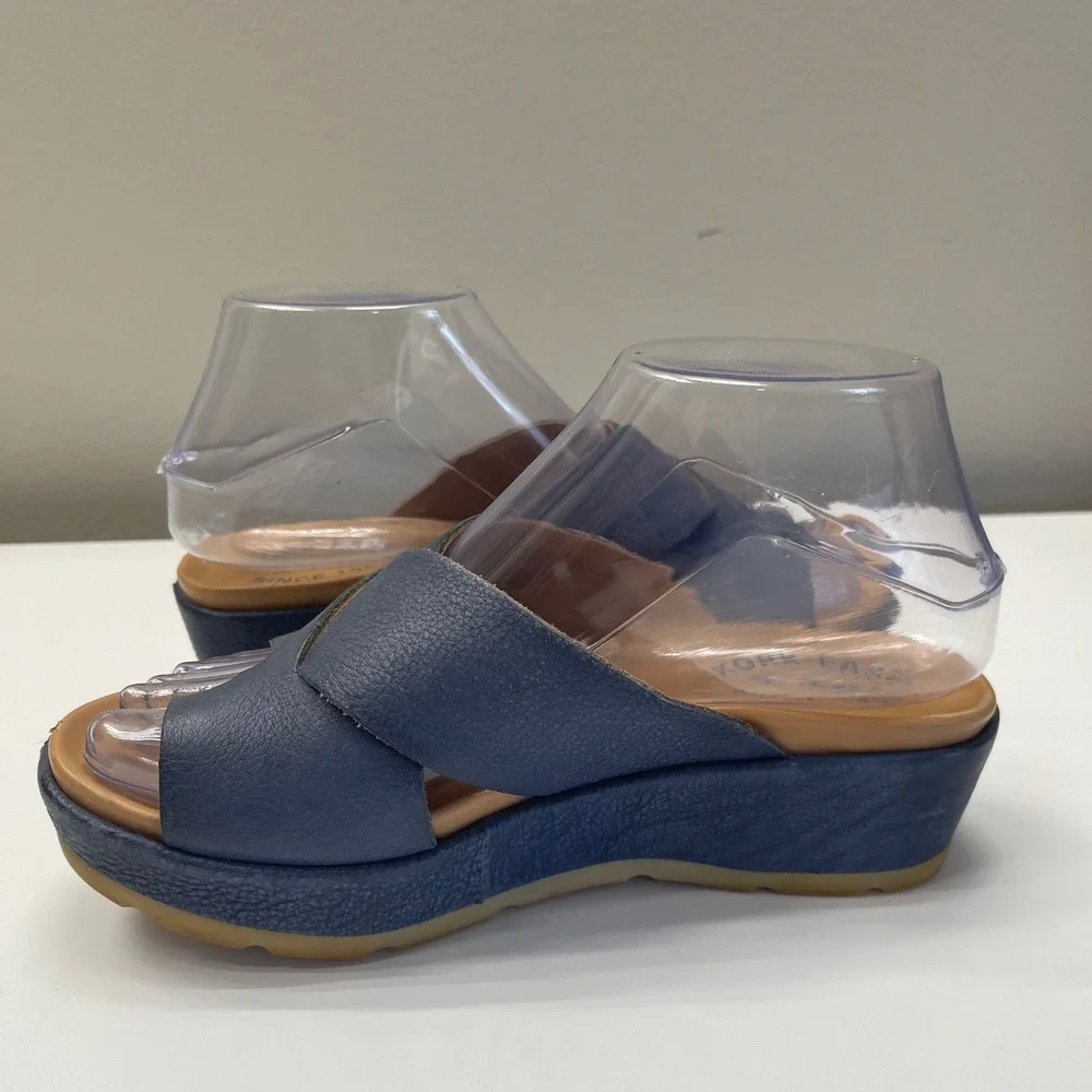 Kork Ease Sandals Womens 6 Baja Sport Blue Leather Platform Wedge Slide Toe Loop